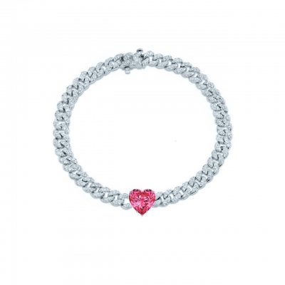 Silver bracelet Mini Pave links 5mm with heart ruby color KOJEWELRY™ 20506