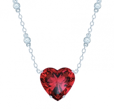 Necklace Heart, red ruby color of heart, silver 925, CZ. 610103