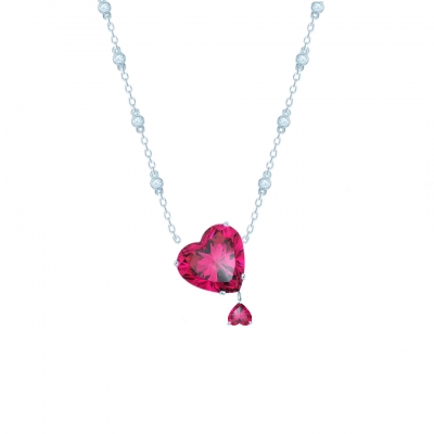 Necklace 2 hearts, silver 925, CZ. KOJEWELRY ™ 610107